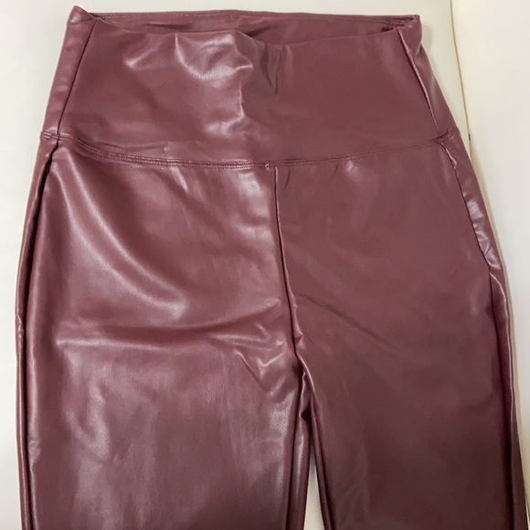 High Waist Faux Leather Leggings Burgundy - Picture 5 of 7